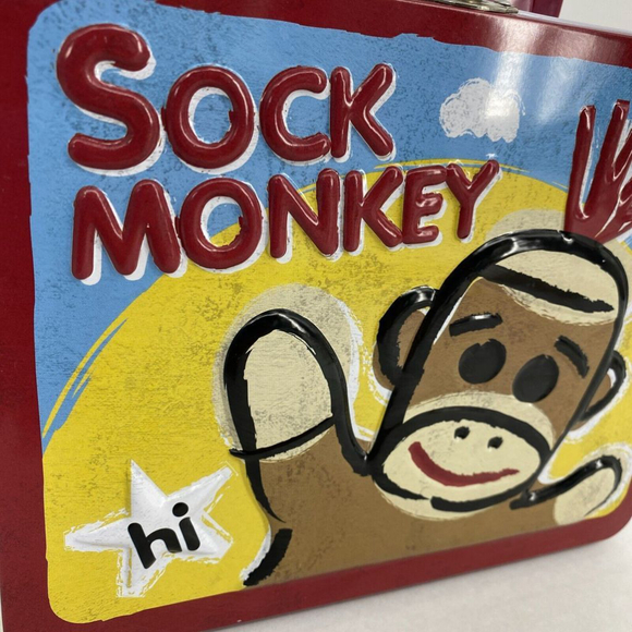 Schylling 2008 3D Sock Monkey Metal Lunch Box EUC Collectible Keepsake Box - Picture 2 of 11